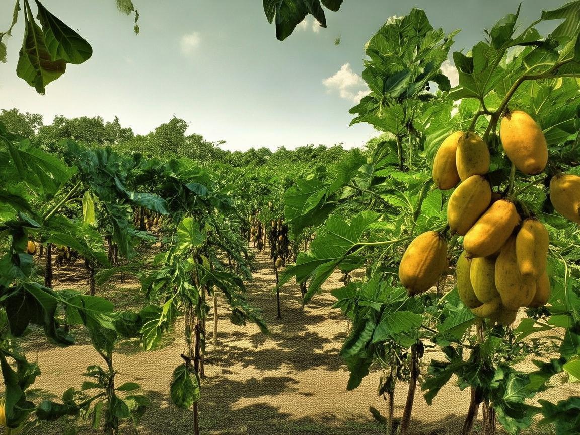 空中视角下的木瓜果园