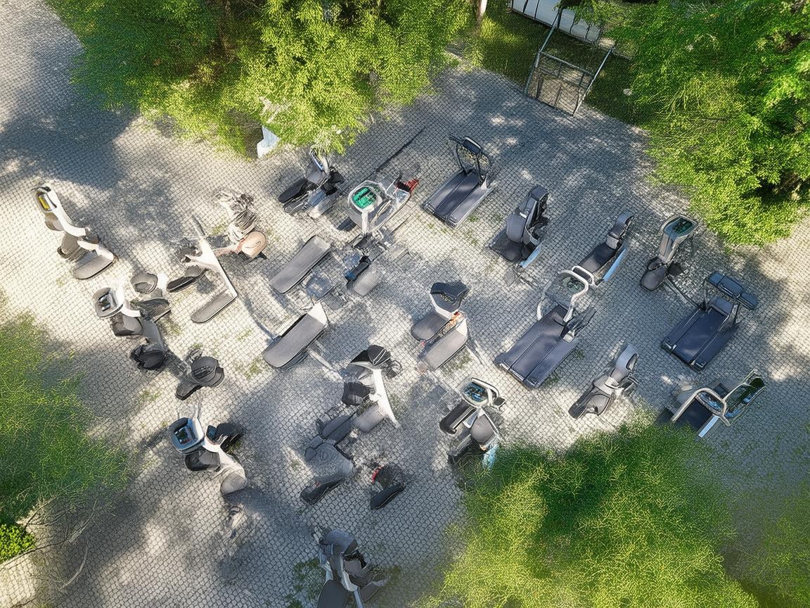 无人机视角下的市民广场健身器材