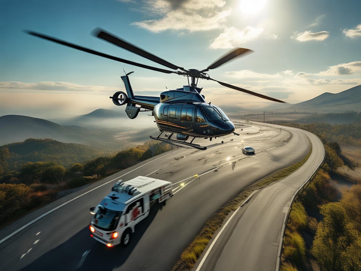 无人机助力救护车医疗车航空拍摄 无人机助力救护车医疗车航空拍摄